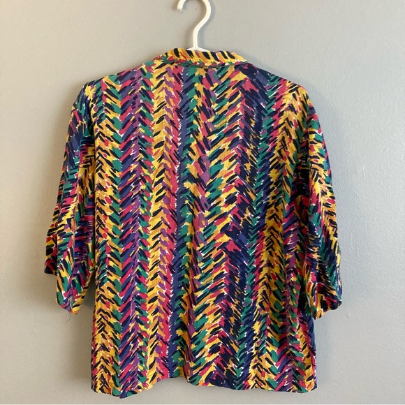Jaeger colourful abstract rainbow button up shirt vintage size large (38) - Picture 5 of 8